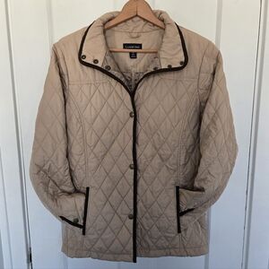 Land's End Women's Quilted Chore Coat‎ Size M Equestrian Tan Brown Utility